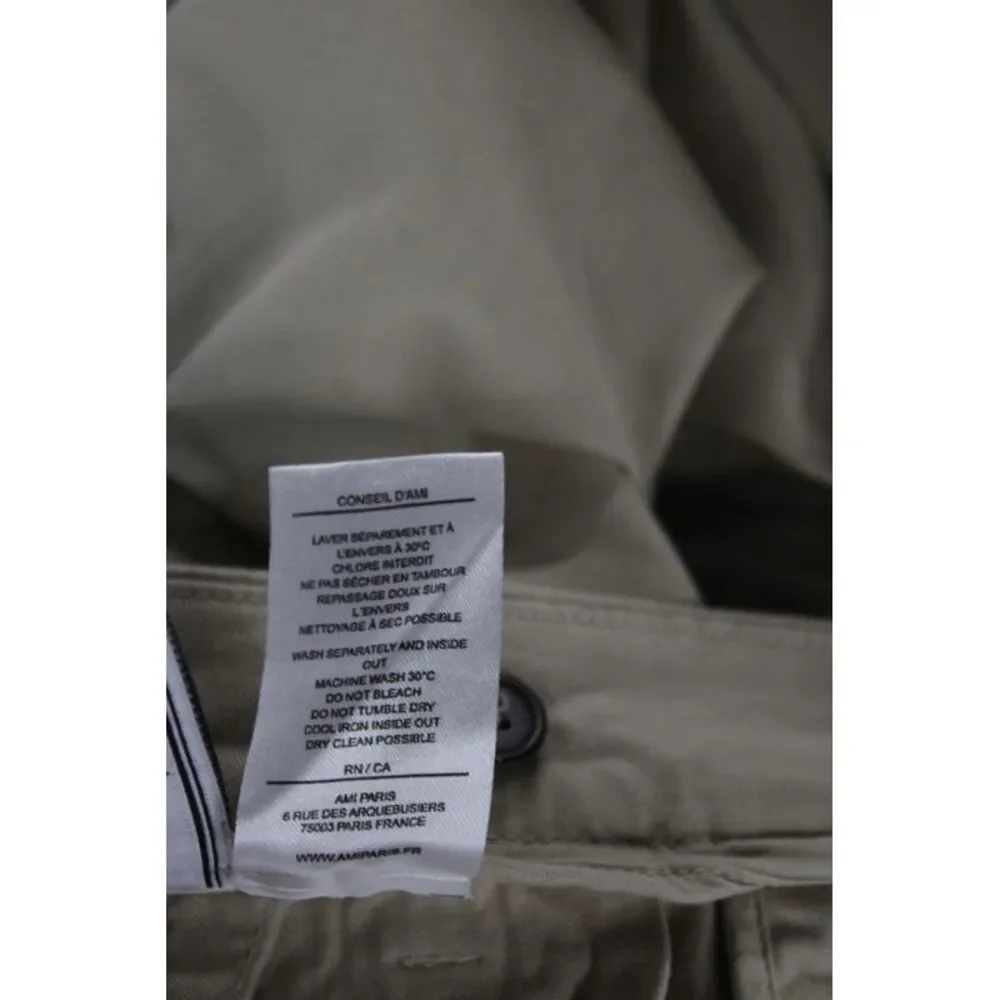 AMI Mens Chino Pants Beige Herringbone Button 98% Cotton Size S